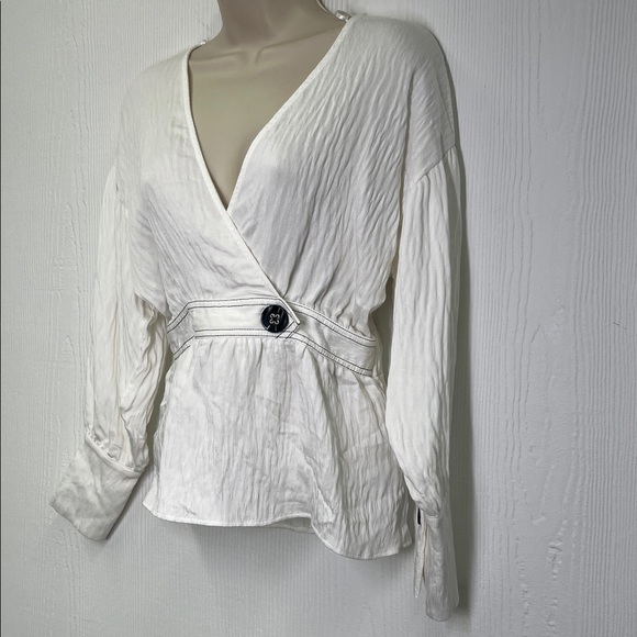 Zara - NWT White Puff Sleeve Elastic Waist Lightweight Peplum Blouse Size XS - Picture 5 of 11